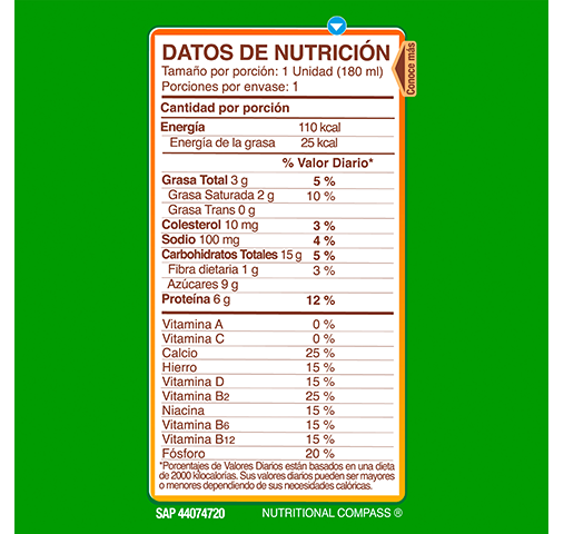 Tabla nutricional milo cajita menos azucar