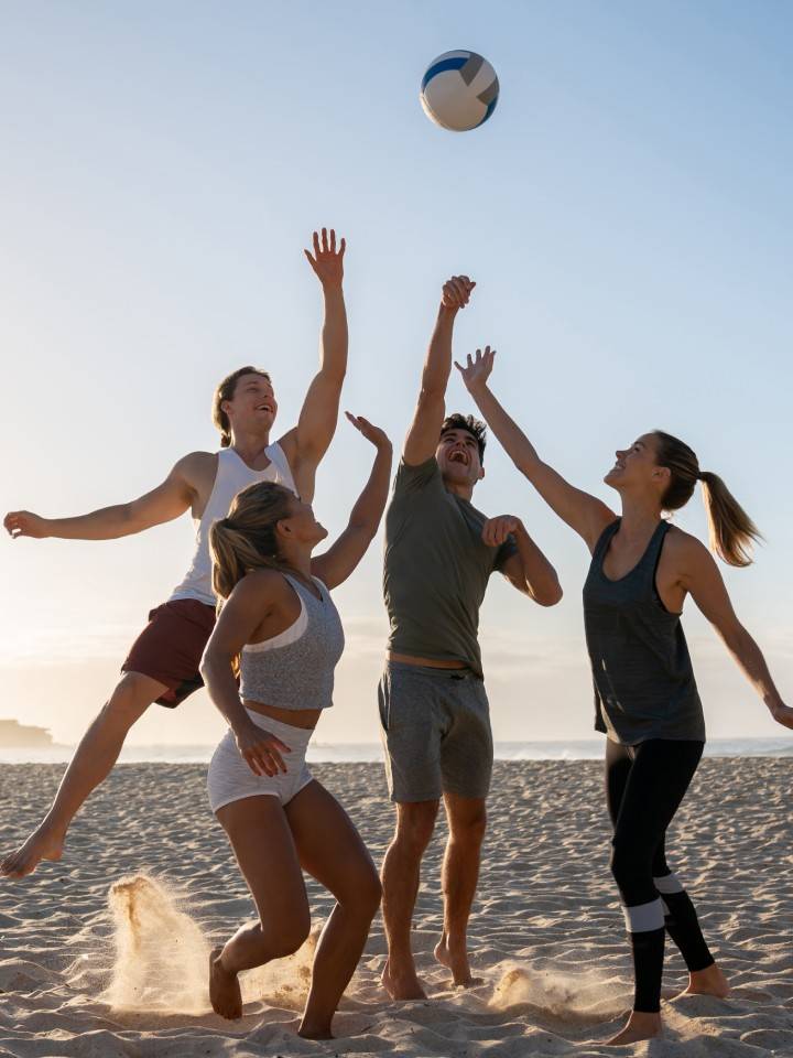 Grupo de mujeres jugando voleibol como deporte en equipo